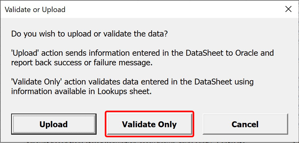Validate before upload - Simplified Loader Excel for Oracle Fusion Cloud ERP